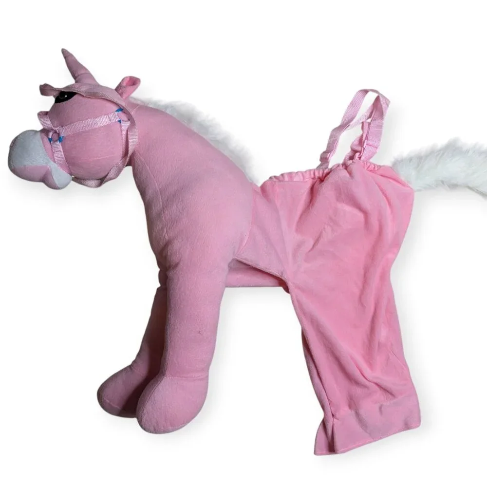 Giddy Up Pink Plush Unicorn Costume White Mane Wearable Adjustable Straps Kids
